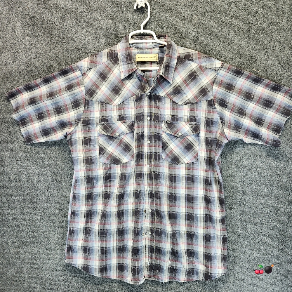 Bit & Bridle Men's XLT Black Red Plaid Button Up Shirt Pearl Snap Western